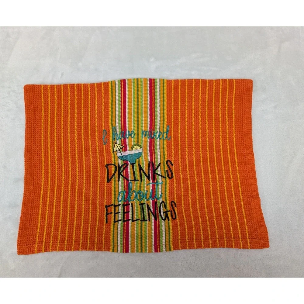 I Have Mixed Drinks About Feelings! Kitchen Bath Bar Hand Cocktail Towel Striped